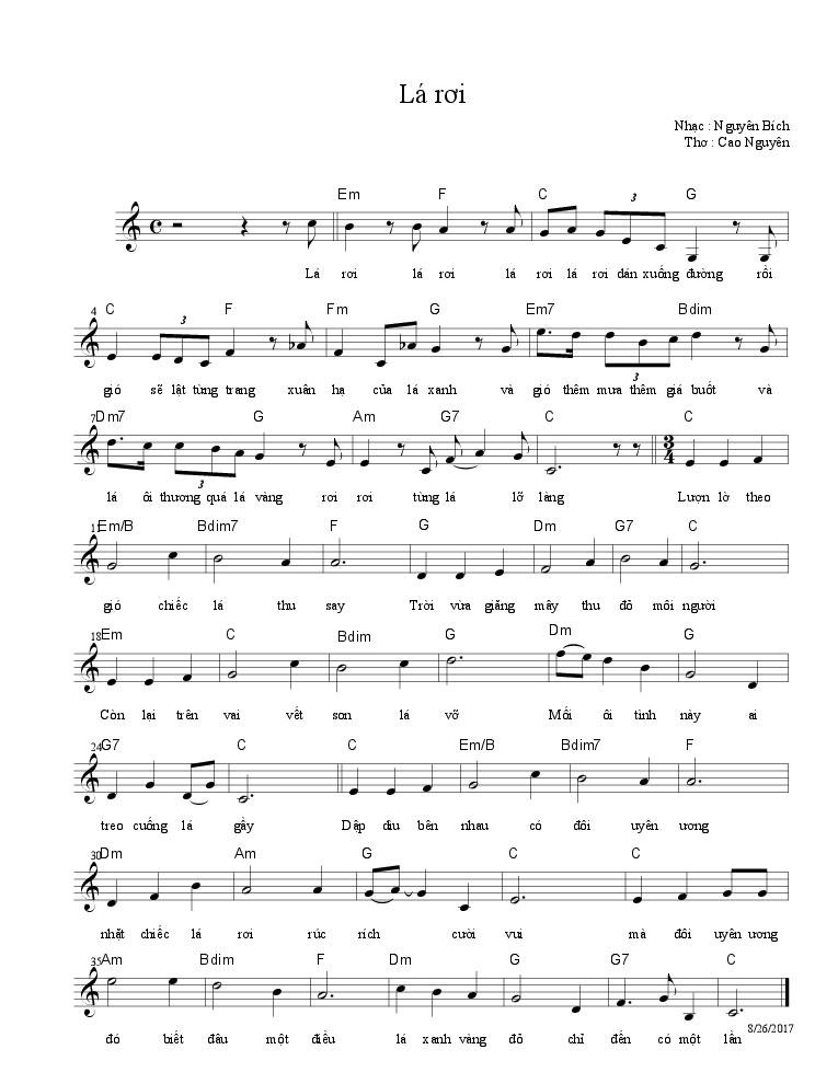 Sheet nhạc Lá Rơi